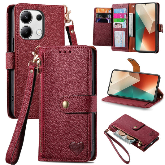 For Xiaomi Redmi Note 13 Pro 4G Love Zipper Lanyard Leather Phone Case(Red) - Note 13 Pro Cases by buy2fix | Online Shopping UK | buy2fix