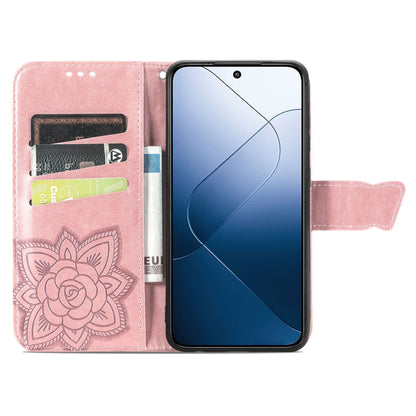 For Xiaomi 14 Butterfly Love Flower Embossed Leather Phone Case(Rose Gold) - 14 Cases by buy2fix | Online Shopping UK | buy2fix