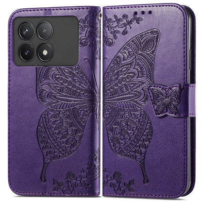 For Xiaomi Redmi K70 Butterfly Love Flower Embossed Leather Phone Case(Dark Purple) - K70 Cases by buy2fix | Online Shopping UK | buy2fix