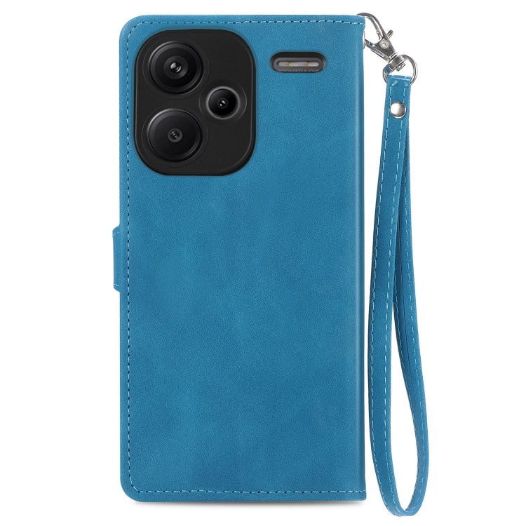 For Xiaomi Redmi Note 13 Pro+ Embossed Flower Zipper Leather Phone Case(Blue) - Note 13 Pro+ Cases by buy2fix | Online Shopping UK | buy2fix