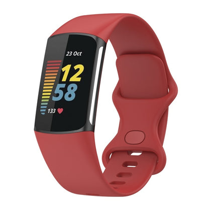 For Fitbit Charge 6 Solid Color Butterfly Buckle Silicone Watch Band, Size:L Size(Red) - Watch Bands by buy2fix | Online Shopping UK | buy2fix