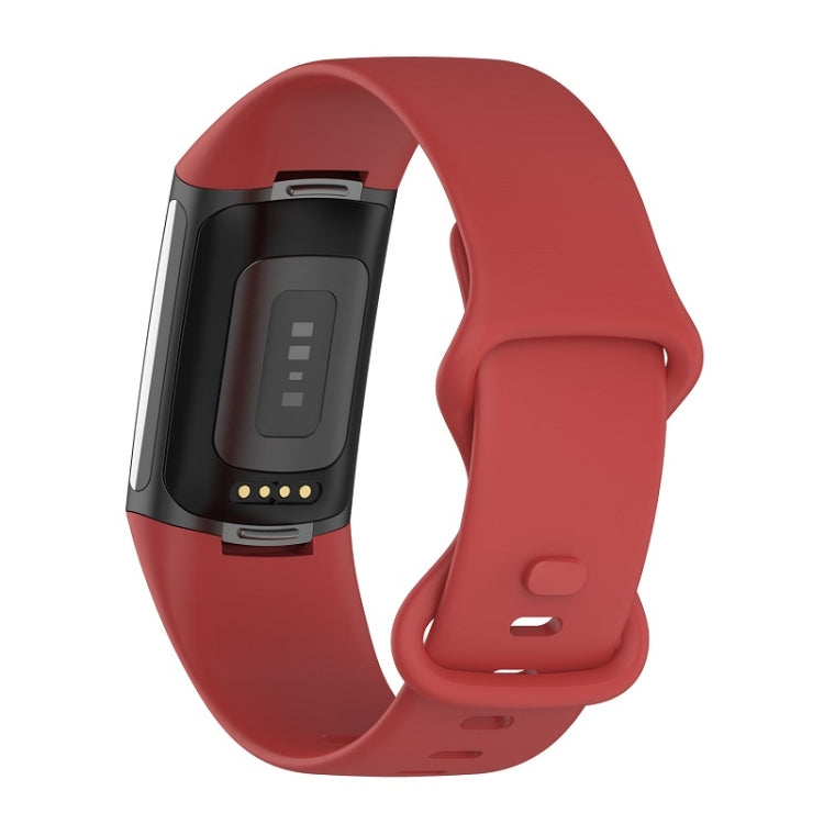 For Fitbit Charge 6 Solid Color Butterfly Buckle Silicone Watch Band, Size:L Size(Red) - Watch Bands by buy2fix | Online Shopping UK | buy2fix