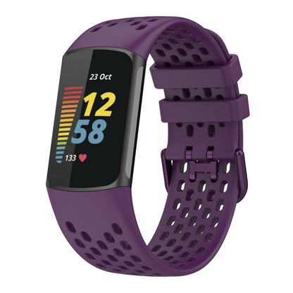 For Fitbit Charge 6 Solid Color Breathable Sports Silicone Watch Band(Dark Purple) - Watch Bands by buy2fix | Online Shopping UK | buy2fix