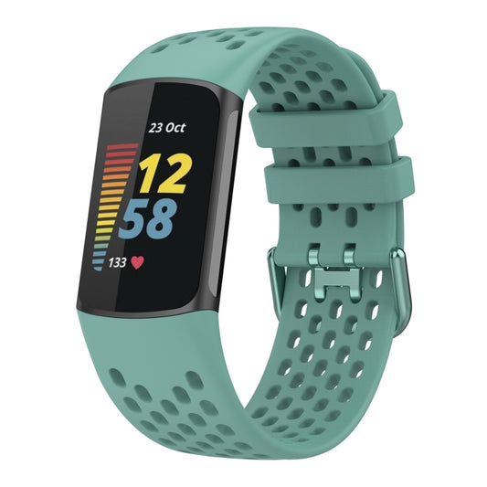 For Fitbit Charge 6 Solid Color Breathable Sports Silicone Watch Band(Pine Green) - Watch Bands by buy2fix | Online Shopping UK | buy2fix