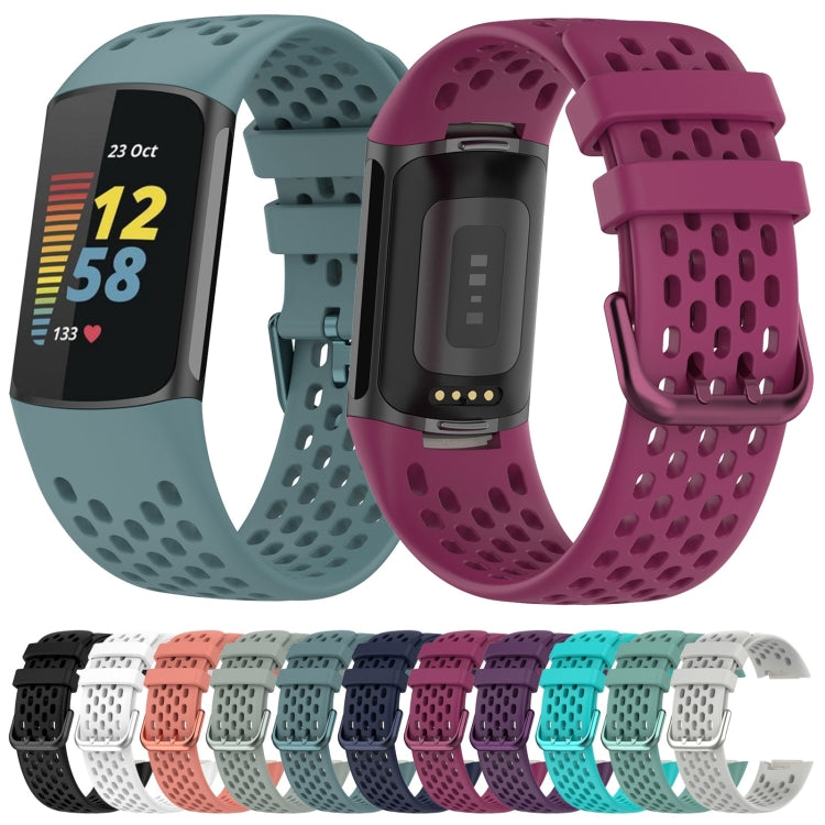 For Fitbit Charge 5 Solid Color Breathable Sports Silicone Watch Band(Dark Purple) - Watch Bands by buy2fix | Online Shopping UK | buy2fix