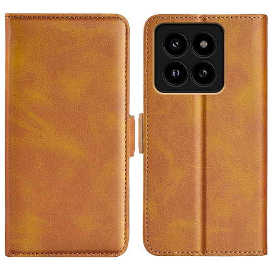 For Xiaomi 14 Pro Dual-side Magnetic Buckle Horizontal Flip Leather Phone Case(Yellow) - 14 Pro Cases by buy2fix | Online Shopping UK | buy2fix