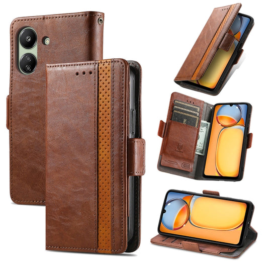 For Xiaomi Redmi 13C CaseNeo Splicing Dual Magnetic Buckle Leather Phone Case(Brown) - 13C Cases by buy2fix | Online Shopping UK | buy2fix