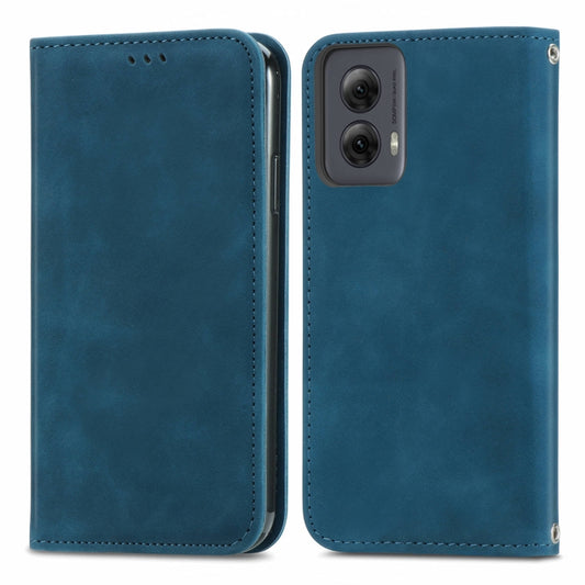 For Motorola Moto G Power 5G 2024 Retro Skin Feel Magnetic Flip Leather Phone Case(Blue) - Motorola Cases by buy2fix | Online Shopping UK | buy2fix