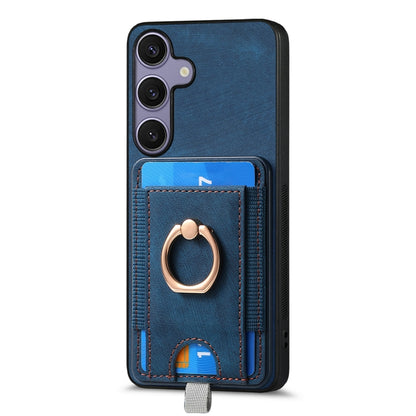 For Samsung Galaxy S25 5G Retro Splitable Magnetic Card Bag Leather Phone Case(Blue) - Galaxy Phone Cases by buy2fix | Online Shopping UK | buy2fix