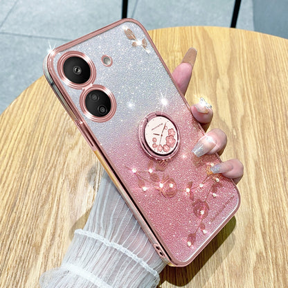 For Xiaomi Redmi 13C 4G Gradient Glitter Immortal Flower Ring All-inclusive Phone Case(Pink) - 13C Cases by buy2fix | Online Shopping UK | buy2fix