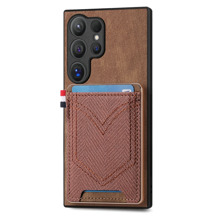 For Samsung Galaxy S25 Ultra 5G Denim Texture Leather Skin Phone Case with Card Slot(Brown) - Galaxy S25 Ultra 5G Cases by buy2fix | Online Shopping UK | buy2fix