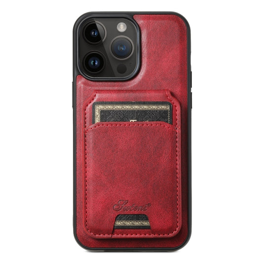 For iPhone 14 Pro Suteni H15 MagSafe Oil Eax Leather Detachable Wallet Back Phone Case(Red) - iPhone 14 Pro Cases by Suteni | Online Shopping UK | buy2fix