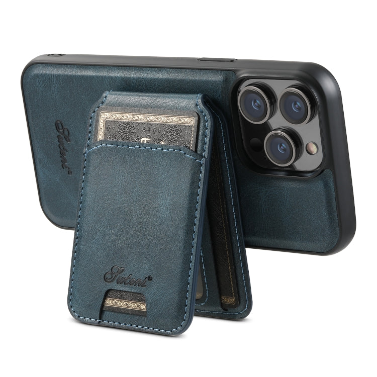 For iPhone 14 Pro Suteni H15 MagSafe Oil Eax Leather Detachable Wallet Back Phone Case(Blue) - iPhone 14 Pro Cases by Suteni | Online Shopping UK | buy2fix
