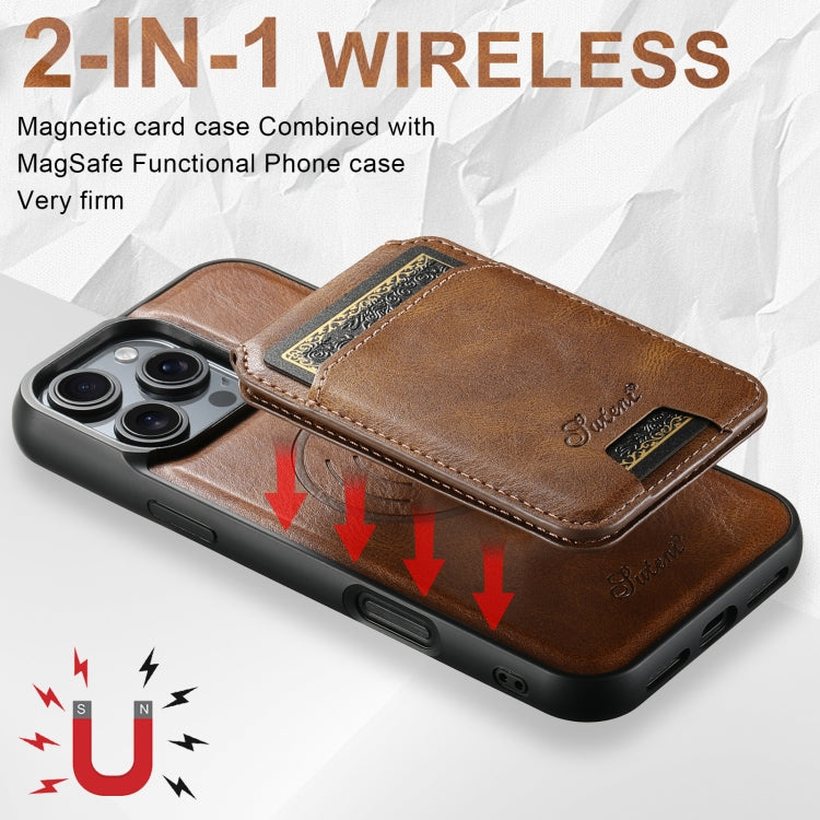 For iPhone 16 Suteni H15 MagSafe Oil Eax Leather Detachable Wallet Back Phone Case(Brown) - iPhone 16 Cases by Suteni | Online Shopping UK | buy2fix