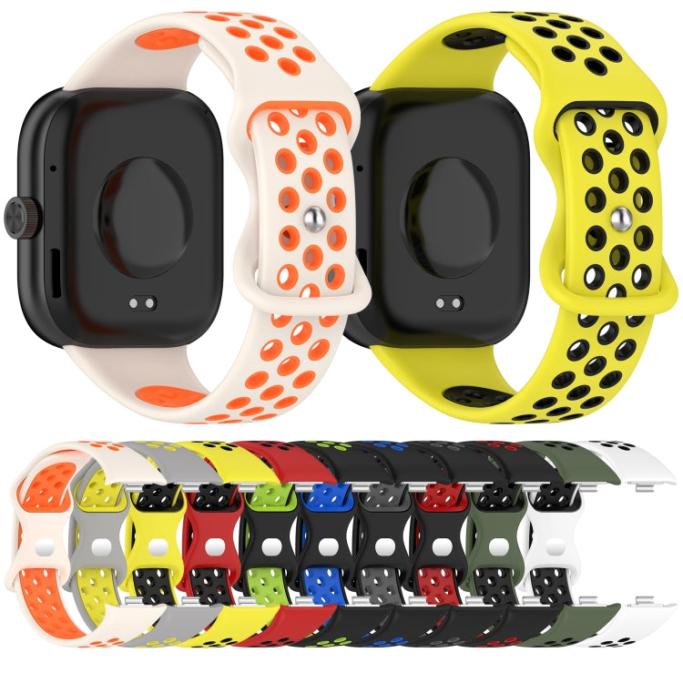 For Redmi Watch 4 Dual Color Perforated Silicone Watch Band(Gray Yellow) - Watch Bands by buy2fix | Online Shopping UK | buy2fix