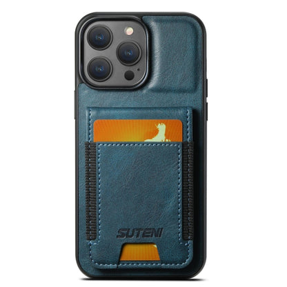 For iPhone 15 Pro Max Suteni H03 Oil Wax Leather Wallet Stand Back Phone Case(Blue) - iPhone 15 Pro Max Cases by Suteni | Online Shopping UK | buy2fix