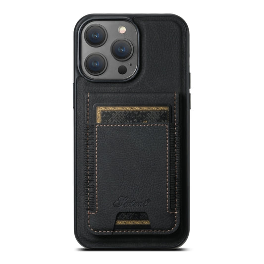 For iPhone 15 Pro Max Suteni H17 Litchi Texture Leather MagSafe Detachable Wallet Phone Case(Black) - iPhone 15 Pro Max Cases by Suteni | Online Shopping UK | buy2fix