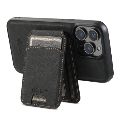 For iPhone 15 Pro Suteni H17 Litchi Texture Leather MagSafe Detachable Wallet Phone Case(Black) - iPhone 15 Pro Cases by Suteni | Online Shopping UK | buy2fix