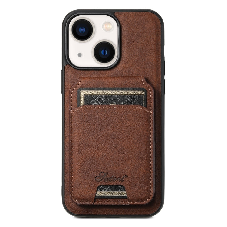 For iPhone 14 Suteni H17 Litchi Texture Leather MagSafe Detachable Wallet Phone Case(Brown) - iPhone 14 Cases by Suteni | Online Shopping UK | buy2fix