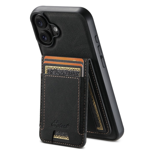 For iPhone 16 Suteni H17 Litchi Texture Leather MagSafe Detachable Wallet Phone Case(Black) - iPhone 16 Cases by Suteni | Online Shopping UK | buy2fix