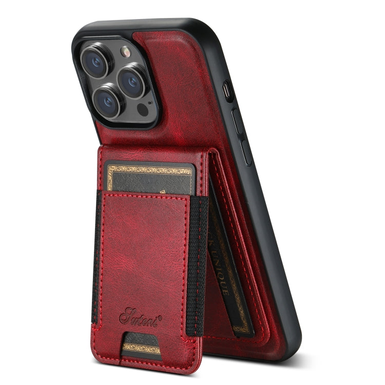 For iPhone 13 Suteni H17 Oil Eax Leather MagSafe Detachable Wallet Phone Case(Red) - iPhone 13 Cases by Suteni | Online Shopping UK | buy2fix