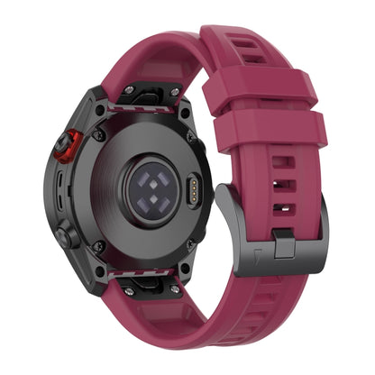 For Garmin Fenix 6 Pro GPS Solid Color Black Buckle Silicone Quick Release Watch Band(Wine Red) - Watch Bands by buy2fix | Online Shopping UK | buy2fix