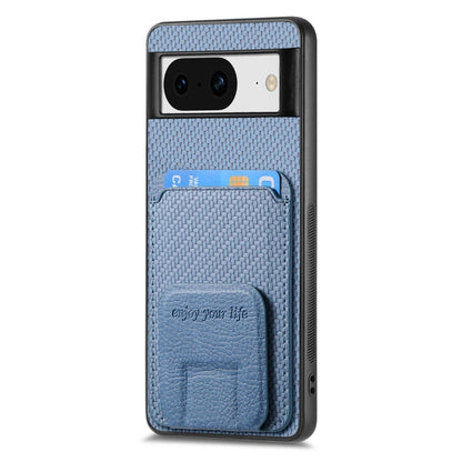 For Google Pixel 8 Carbon Fiber Card Bag Fold Stand Phone Case(Blue) - Google Cases by buy2fix | Online Shopping UK | buy2fix