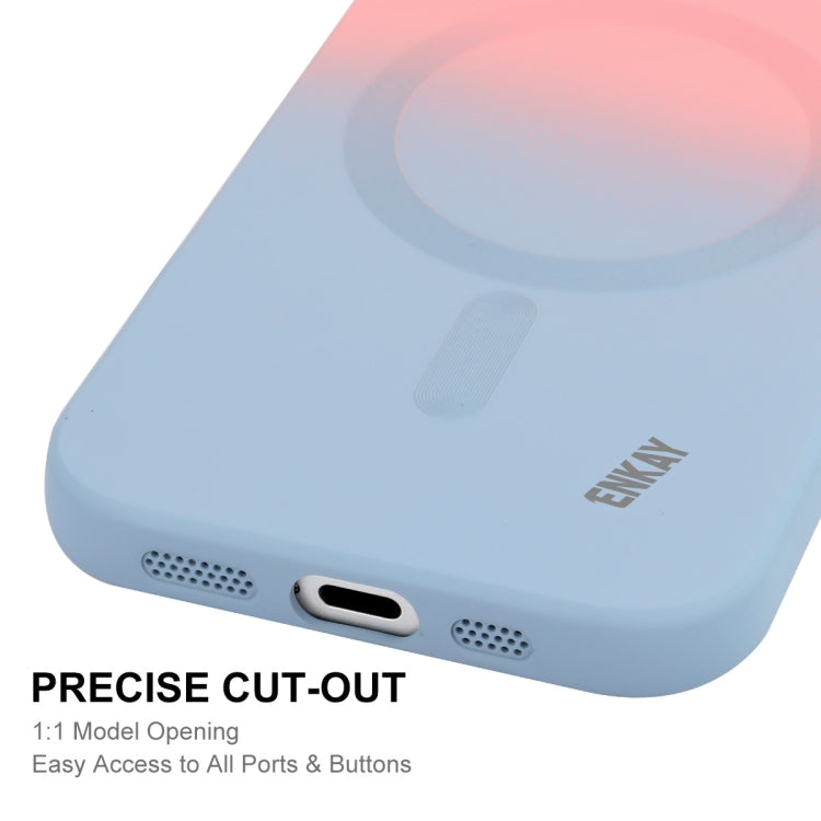 For iPhone 16 Plus ENKAY Hat-Prince MagSafe Rainbow Gradient Silicone Phone Case with Lens Film(Pink Blue) - iPhone 16 Plus Cases by ENKAY | Online Shopping UK | buy2fix