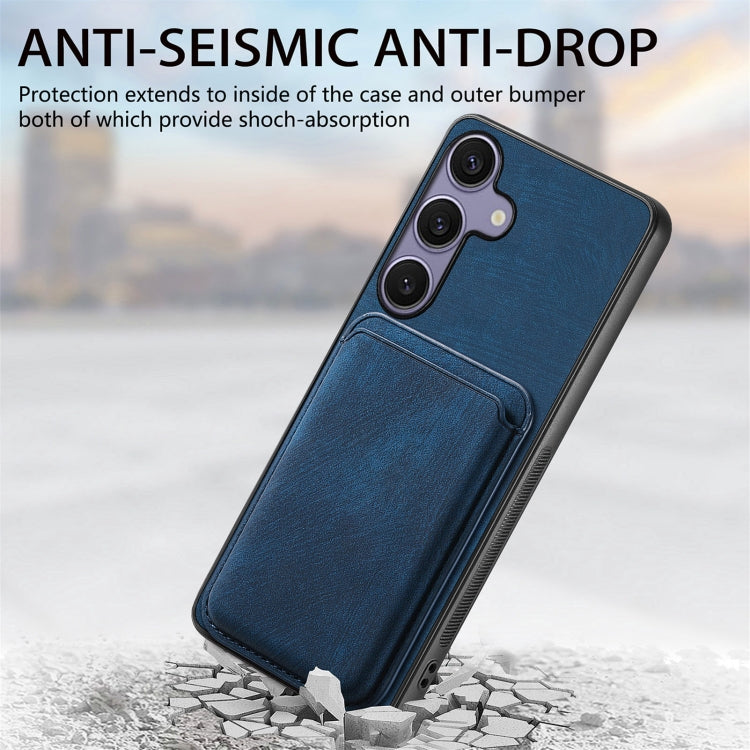 For Samsung Galaxy S25+ 5G Retro Leather Card Bag Magnetic Phone Case(Blue) - Galaxy S25+ 5G Cases by buy2fix | Online Shopping UK | buy2fix