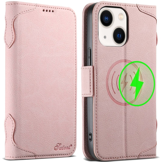 For iPhone 13 SUTENI J07 Multifunctional Horizontal Flip Magsafe Leather Phone Case(Pink) - iPhone 13 Cases by Suteni | Online Shopping UK | buy2fix