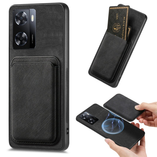 For OPPO A57 4G Retro Leather Card Bag Magnetic Phone Case(Black) - OPPO Cases by buy2fix | Online Shopping UK | buy2fix