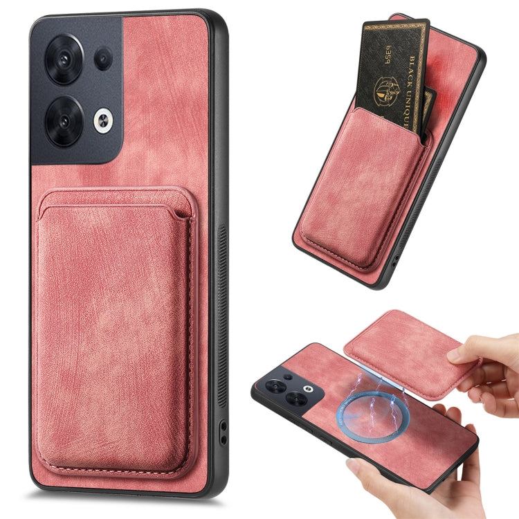For OPPO Reno8 5G Retro Leather Card Bag Magnetic Phone Case(Pink) - OPPO Cases by buy2fix | Online Shopping UK | buy2fix