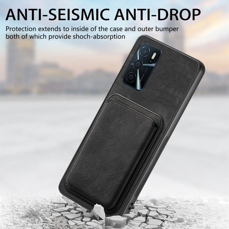 For OPPO A57 5G Retro Leather Card Bag Magnetic Phone Case(Black) - OPPO Cases by buy2fix | Online Shopping UK | buy2fix
