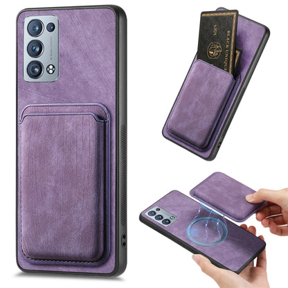 For OPPO Reno6 Pro+ Retro Leather Card Bag Magnetic Phone Case(Purple) - OPPO Cases by buy2fix | Online Shopping UK | buy2fix