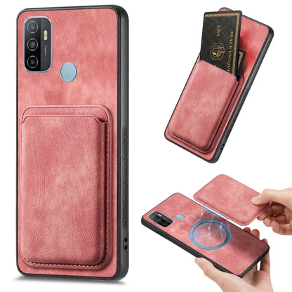 For OPPO A53 / A53S Retro Leather Card Bag Magnetic Phone Case(Pink) - OPPO Cases by buy2fix | Online Shopping UK | buy2fix