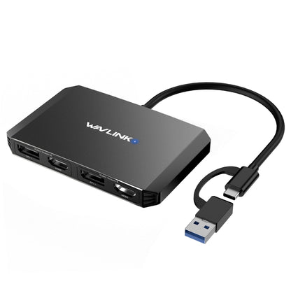 WAVLINK WL-UG69DH2 Dual Monitor USB+Type-C to Dual 4K HD DisplayPort Adapter Splitter(Black) - Splitter by WAVLINK | Online Shopping UK | buy2fix