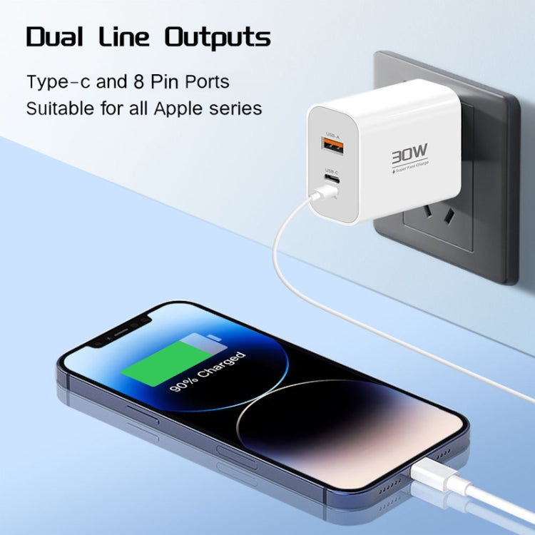 PD30W USB-C / Type-C + 8 Pin + USB Charger with Type-C to 8 Pin Date Cable(US Plug) - USB Charger by buy2fix | Online Shopping UK | buy2fix