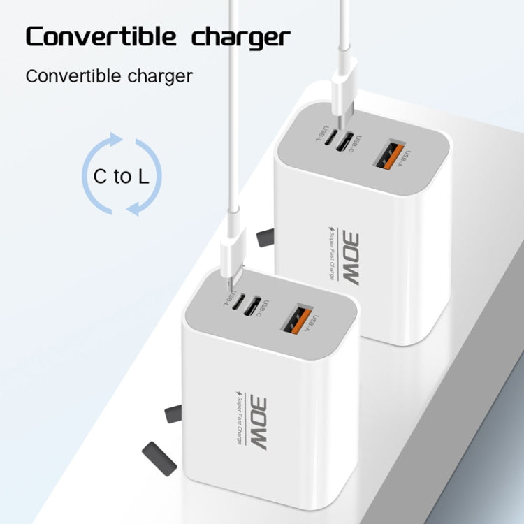 PD30W USB-C / Type-C + 8 Pin + USB Charger with Double Headed Type-C Data Cable(US Plug) - USB Charger by buy2fix | Online Shopping UK | buy2fix