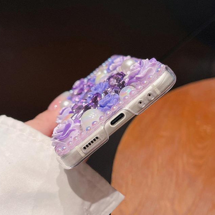 For Samsung Galaxy Z Flip5 Rose Hand-set Diamond PC Phone Case(Pink) - Galaxy Z Flip5 Cases by buy2fix | Online Shopping UK | buy2fix