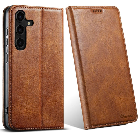 For Samsung Galaxy S24 5G Suteni J02 Oil Wax Wallet Leather Phone Case(Brown) - Galaxy S24 5G Cases by Suteni | Online Shopping UK | buy2fix