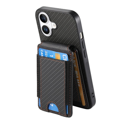 For iPhone 16 Plus Carbon Fiber Vertical Flip Wallet Stand Phone Case(Black) - iPhone 16 Plus Cases by buy2fix | Online Shopping UK | buy2fix