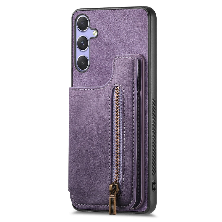 For Samsung Galaxy S25 Ultra 5G Retro Leather Zipper Wallet Back Phone Case(Purple) - Galaxy S25 Ultra 5G Cases by buy2fix | Online Shopping UK | buy2fix