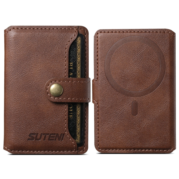 Suteni S2 Phone Magnetic Card Case Card Sleeve MagSafe Magnetic Coil PU Leather(Brown) -  by Suteni | Online Shopping UK | buy2fix