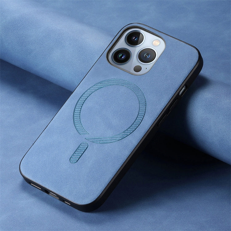 For iPhone 16 Pro Solid Color Retro Magsafe PU Back Cover Phone Case(Blue) - More iPhone Cases by buy2fix | Online Shopping UK | buy2fix