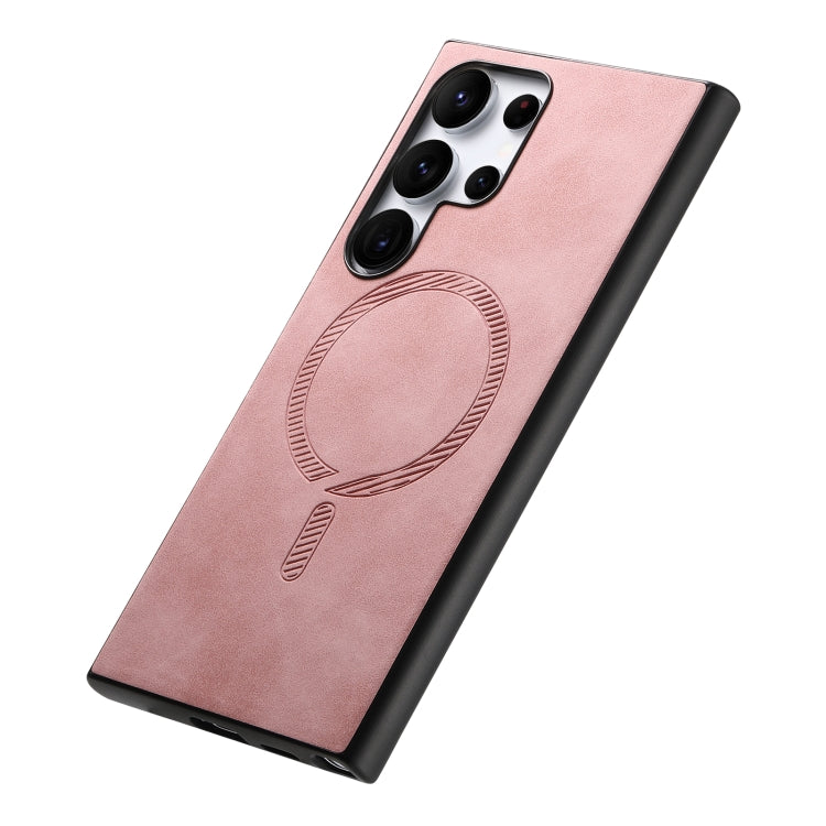 For Samsung Galaxy S24 5G Solid Color Retro Magsafe PU Back Cover Phone Case(Pink) - Galaxy S24 5G Cases by buy2fix | Online Shopping UK | buy2fix