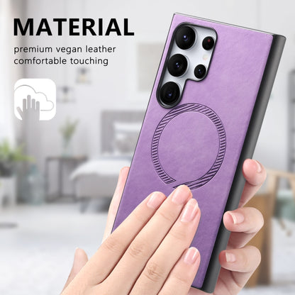 For Samsung Galaxy S25 5G Solid Color Retro Magsafe PU Back Cover Phone Case(Purple) - Galaxy S25 5G Cases by buy2fix | Online Shopping UK | buy2fix