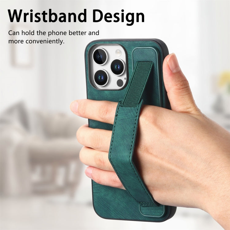 For iPhone 16 Pro Max Retro Wristband Holder Leather Back Phone Case(Green) - iPhone 16 Pro Max Cases by buy2fix | Online Shopping UK | buy2fix