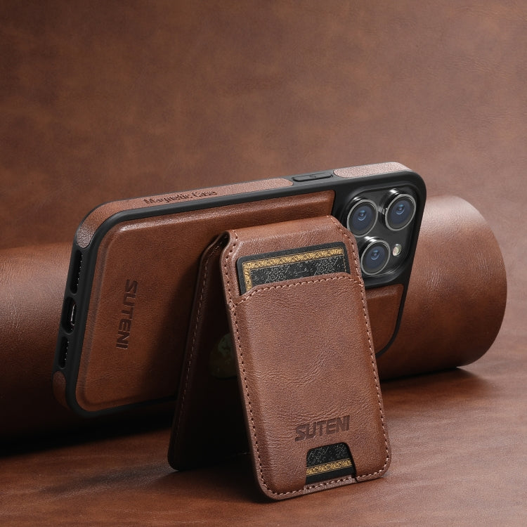 For iPhone 14 Plus Suteni M2 Oil Wax MagSafe Horizontal Card Bag Phone Case(Brown) - iPhone 14 Plus Cases by Suteni | Online Shopping UK | buy2fix