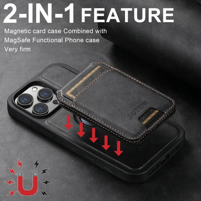 For iPhone 16 Pro Suteni M2 Oil Wax MagSafe Horizontal Card Bag Phone Case(Black) - iPhone 16 Pro Cases by Suteni | Online Shopping UK | buy2fix