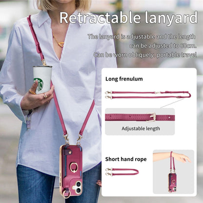 For iPhone 16 Fashion Ring Card Bag Phone Case with Hang Loop(Purple) - iPhone 16 Cases by buy2fix | Online Shopping UK | buy2fix